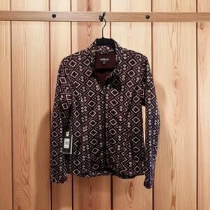 Rank 45 Womens M Southwestern Shacket Aztec Burgundy Full Zip Jacket Pockets NWT